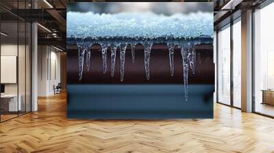 Icicles On The Gutter Of A House On A Cold Frozen Winters Day Wall mural