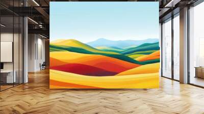 Natural scenic landscape with vibrant colors featuring rolling hills and a clear blue sky creating a peaceful and serene atmosphere Wall mural