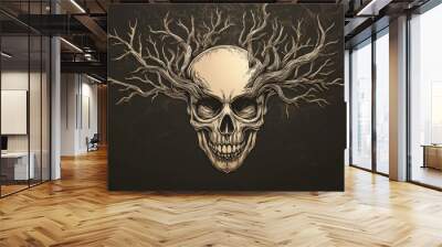 Skull Tree Emblem creative logo design concept 2d illustration Wall mural