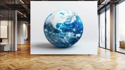 Surreal blue planet with oceans against a white background globe representation cosmos theme resin sphere design appealing icon 3D rendering Wall mural