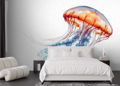 Surreal jellyfish floating against a white background Wall mural