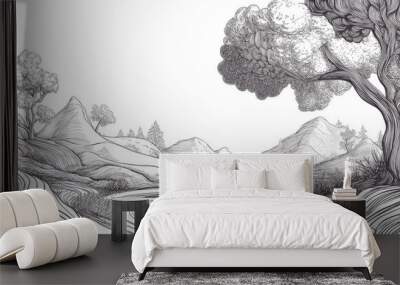 Surreal line art featuring imaginative landscape designs Wall mural