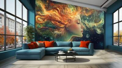 Surreal portrait of a woman created in a mystical and esoteric artistic style Wall mural