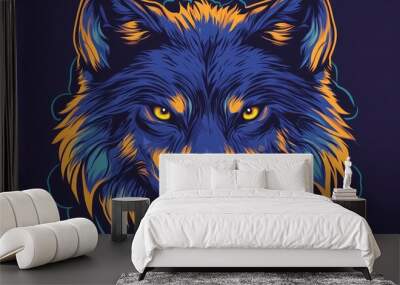 Surreal wolf head sticker design featuring a fantasy animal concept in a comic art style 2d illustration Wall mural