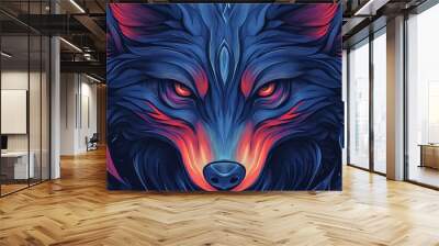 Surreal wolf head sticker design Imaginative animal concept 2d illustration in comic art style Wall mural