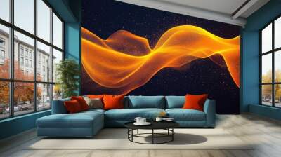 Vibrant orange wavy lines and waves against a dark background in a striking design illustration Wall mural