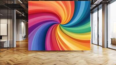 Vibrant rainbow swirl backdrop A colorful illustration featuring twisted spiral rays Abstract design with a spectrum of hues Wall mural