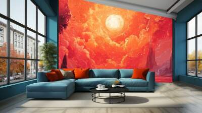 Vibrant red fantasy backdrop Wall mural