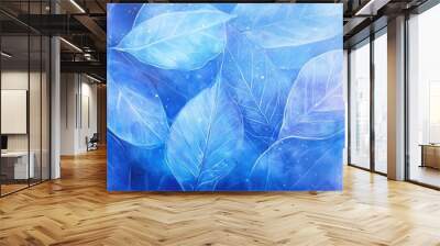 White light beams shining through leaf filaments Surreal illustration in blue tones Created with watercolor techniques Wall mural