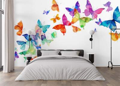 Group of Rainbow Butterflies Flying in the Air Wall mural