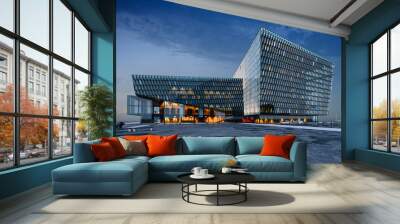 3d render, visualization of modern glass commercial building Wall mural