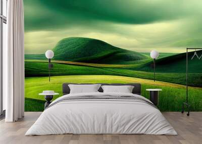 Beautiful landscape in green colors. Abstract green nature backgorund. Generative Ai Wall mural