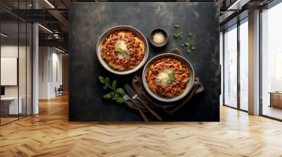 Delicious pasta, food photography, table top setup. Generative Ai Wall mural