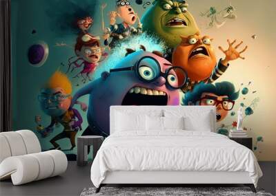 Generative Ai, Generative, Ai, Funny cartoon characters,  in different shapes and postures, cartoon style design for movies, games, cartoons. Wall mural