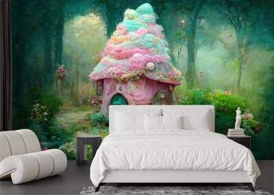 Ginger bred house in fairy tale magic forest Wall mural