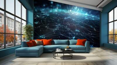 Interconnected Horizons: A captivating blend of technology and metaphor, abstract connectivity lines converge to symbolize the interconnectedness of our digital world. Generative Ai Wall mural