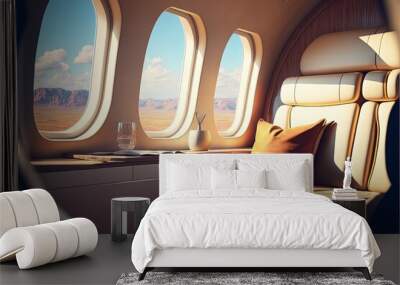 Interior of luxurious private jet with leather seats. Generative Ai Wall mural