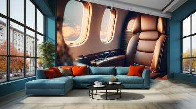 Interior of luxurious private jet with leather seats. Generative Ai Wall mural