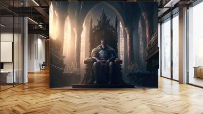 King sitting on the throne, old castle with big windows, Throne room, Generative Ai, Not a real person Wall mural