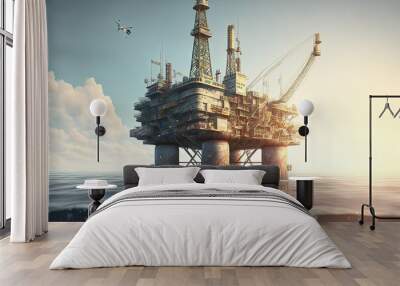 Oil rig platfomr, on a calm sea, ultra realistic  image,  Generative Ai Wall mural