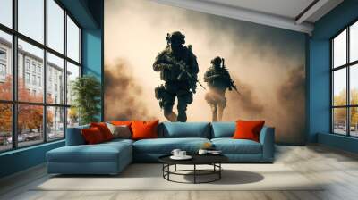 Special forces soldier in action,  with machine guns, Generative Ai Wall mural