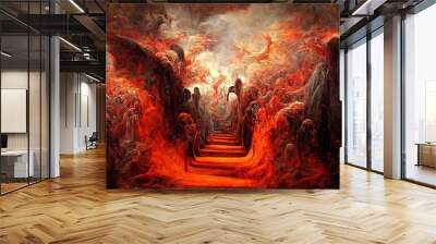 The hell inferno metaphor, souls entering to hell in mesmerize fluid motion, with hell fire and smoke Wall mural