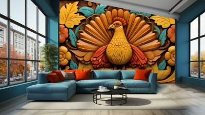 Elaborate Bird with Flowered Embellishments
 Wall mural