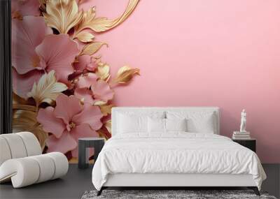 Rose Gold Floral on Pink
 Wall mural