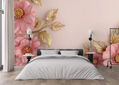 Rose Gold Floral on Pink	
 Wall mural