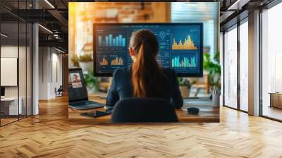 Female Financial Advisor in Virtual Meeting Setup Wall mural