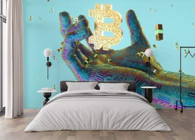 hand with bitcoin  Wall mural