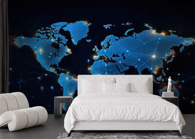 blue and orange world map in digital design, world illustration wallpaper - generative ai Wall mural