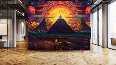 psychedelic landscape of ancient Egyptian Wall mural