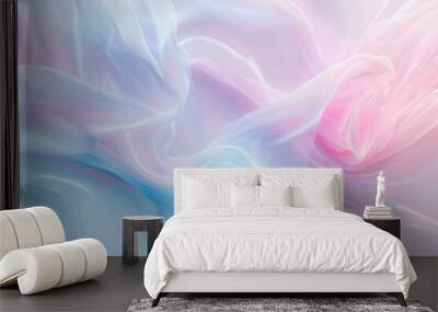 Abstract pastel blue and pink background with soft waves of fabric Wall mural