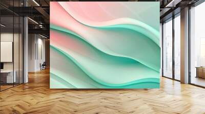 Abstract wavy background with soft pastel colors, pink and mint green shapes Wall mural