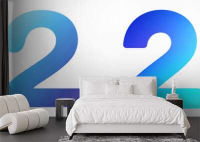 Number 2, Blue Gradient, logotype, Two isolated on a transparent background Wall mural