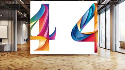 Number 4 with colorful gradients, Logo design, Multicolor Numeral Four, isolated on a transparent background Wall mural