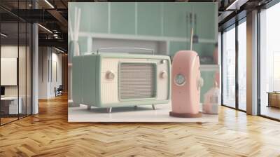 Retro elements and a pastel color scheme for a vintage feel created with generative AI technology Wall mural