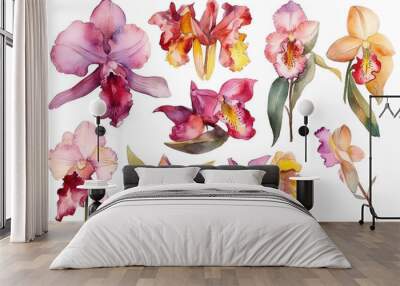 Cattleya flower Watercolor Clipart, Generative AI Wall mural