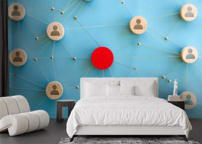 3d rendering of social network structure with people icons on blue background Wall mural