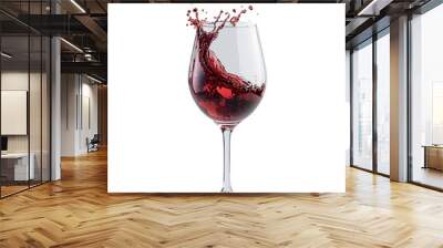 A glass of red wine splashes over isolated on transparent background Wall mural