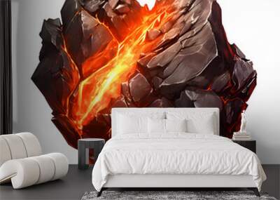 a pile of rocks with fire and smoke coming out of it on a white background. generate by ai Wall mural