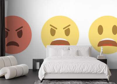 Set of yellow smileys. angry emotion face Wall mural