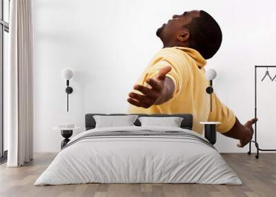 African American man with open arms. Man with open arms. Carefree. Worship. Wall mural