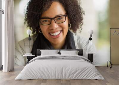 Confident Happy African American Woman Smiling Outside Wall mural