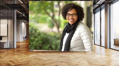 Confident Happy African American Woman Smiling Outside Wall mural