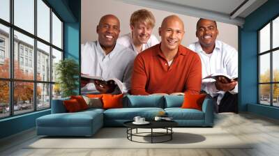 diverse group of men studying together. Wall mural