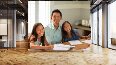 Mother Helping Her Daughters With Their Homework Wall mural