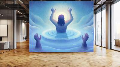 Baptism is like a birth where the person being baptized is born again in the Spirit and becomes a new creation in Christ. This process involves Wall mural