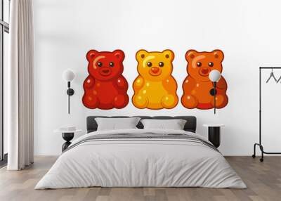 Bitesized teddies made of translucent gelatinlike material with a bouncy texture and a chewy consistency.  on white background . Cartoon Vector. Wall mural